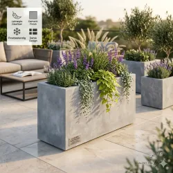 Exclusive blomsterkasse i fiberglas med cement 120*40*H60cm